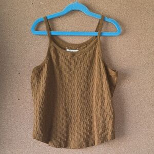 Madewell Cotton Brown Textured Square-Weave Crop Tank Top S